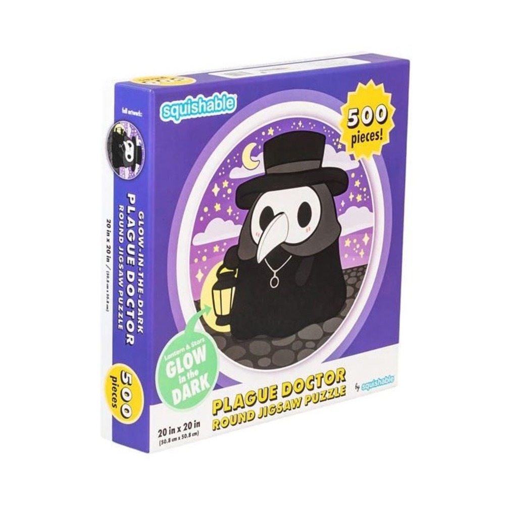 NEW Squishable 500 piece Round jigsaw puzzle of Plague Doctor Glow in the Dark!